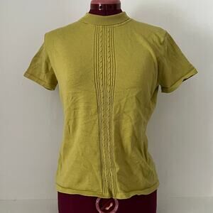 Vintage Jones Wear Petite Mock Neck Knit Top Green Short Sleeve Fall Autumn